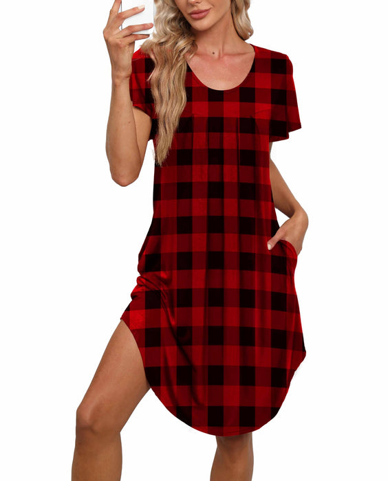 Bestshow Plaid Nightgown Lounger House Dresses for Women Elderly With Pockets Mumu Dresses Moo Moos for Women Moomoo Dresses for Women