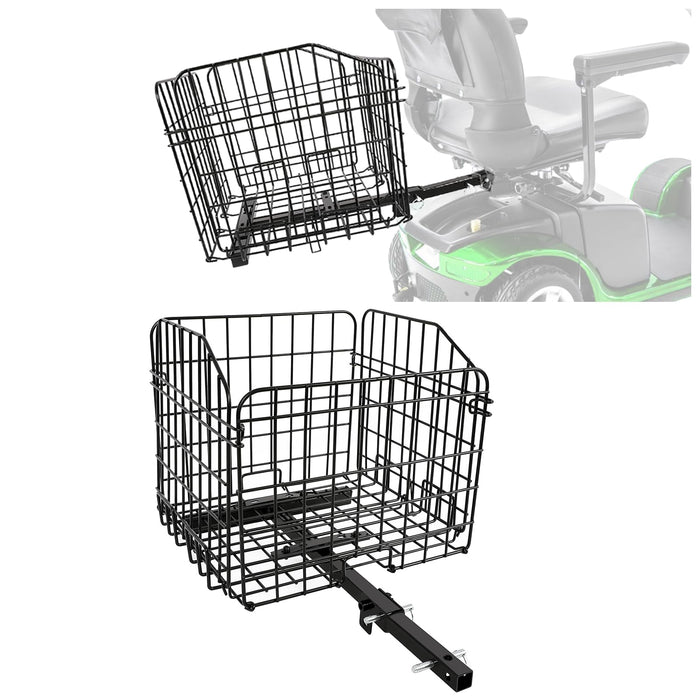 KUAFU Folding Rear Basket Compatible with Most Pride Mobility Scooters Waterproof Made of Steel and Works with 1" Receiver Storage Cargo Basket