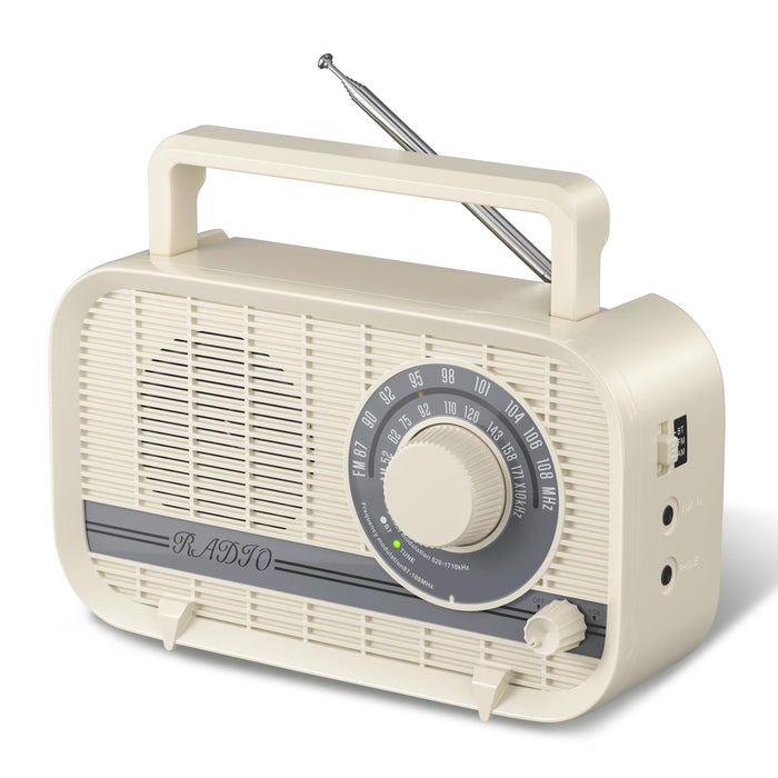 Audiocrazy AM FM Radio Plug in Wall or Battery Operated Radio with Best Reception,Portable Radio with Bluetooth,Transistor Radio with Headphone Jack,Large Dial Easy to Use for Seniors Elderly Cream