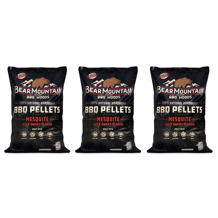 Bear Mountain BBQ FK17 Premium 20 Pounds All Natural Hardwood Mesquite BBQ Hardwood Smoker Pellets for Outdoor Electric Grilling and Smokers (3 Pack)