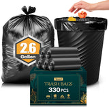 2.6 Gallon 330 Counts Strong Trash Bags Garbage Bags by Teivio, Bathroom Trash Can Bin Liners, Small Plastic Bags for home office kitchen, Black