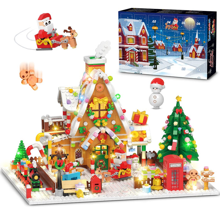 INSOON Advent Calendar 2024 Gingerbread House Mini Building Set with LED Light - 24 Day Christmas Countdown Building Block 1763 PCS, Xmas Gift Brick Toy Playset for Adult Teens Kids Girls Boys Ages 10+