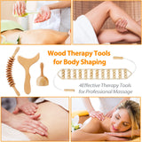 JUNRA 4 PCS Wood Therapy Massage Tools, Lymphatic Drainage Massager Maderoterapia Kit Wood Therapy Tools for Body Shaping Sculpting