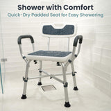 PELEGON Shower Chair (450lb) with Padded Armrests and Back, Shower Chair for Elderly and Disabled, Adjustable Height Shower Seat, Heavy Duty Shower Chair for Inside Shower, Handicap Shower Chair- Blue