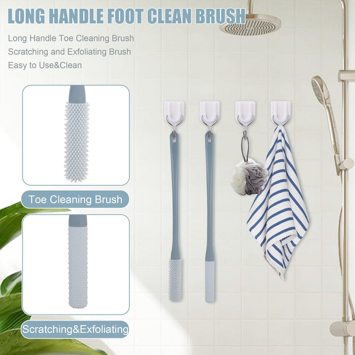 OWIIZI Toe Cleaning Brush 15.7" Foot Scrubber in Shower with Long Handle Silicone Foot Brush Soft Skin Exfoliation Lotion Applicator for Foot Seniors,Elderly, Men and Women 2Pack