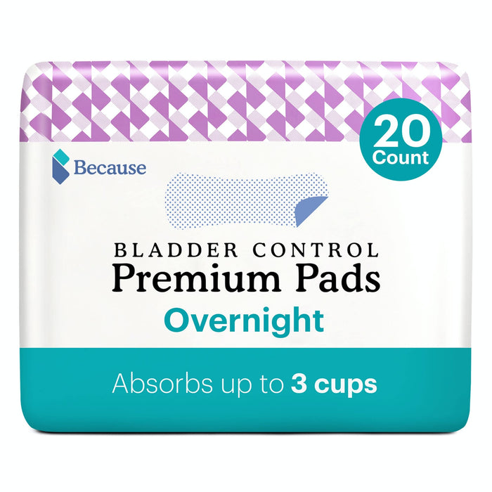 Because Incontinence Pads for Women - Extra Heavy Absorbency, Overnight Postpartum Incontinence Pads, Overnight Leak-Free Protection, 20 Pads