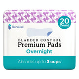 Because Incontinence Pads for Women - Extra Heavy Absorbency, Overnight Postpartum Incontinence Pads, Overnight Leak-Free Protection, 20 Pads