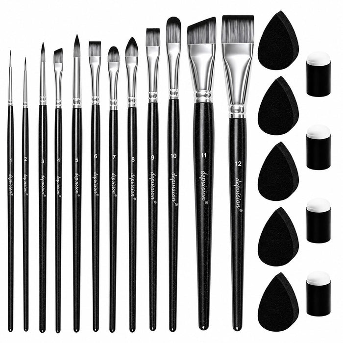Depvision Face Paint Brushes Set 12 Pcs Face Painting Brushes and Sponges Set Professional Paint Brushes for Body Art Painting Acrylic Oil Watercolor Artist Paintbrush for Halloween Cosplay with Case