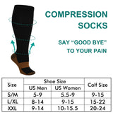 Double Couple 7 Pairs Copper Compression Socks for Men Women 20-30 mmHg Knee High Stockings, XX-Large, Black