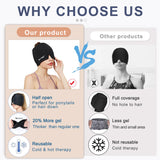 Migraine Relief Gel Ice Head Wrap, Hot and Cold Therapy Headache Relief Hat, Migraine Cap for Puffy Eyes, Headache Eyes Mask for Sinus, Tension and Stress Relief (Black & Blue)