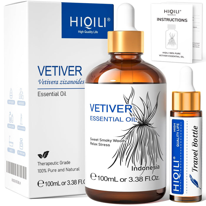 HIQILI 100ML Vetiver Essential Oil, 100% Pure Natural for Diffuser- 3.38 Fl Oz