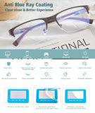 Progressive Reading Glasses Men Bifocal Transition Multifocal Reader No Line Multifocus Blue Light Computer Large Frame Half Rimless Metal Extra Wide Designer Cheater Square Eyeglasses 2 Packs 2.25