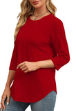 XIEERDUO 3/4 Length Sleeve Womens Tops Dressy Casual Crewneck Pleated Tunic Tops Loose Fit Christmas Red M