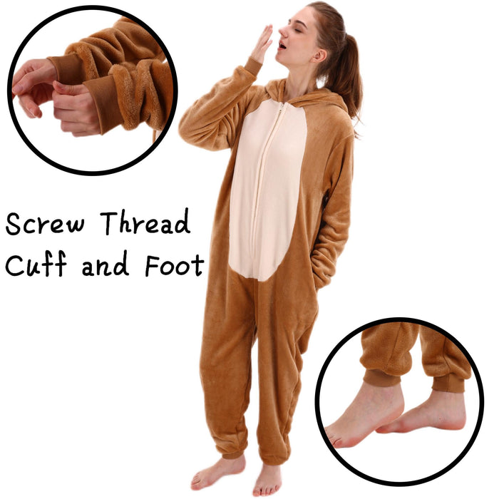 COSUSKET Snug Fit Unisex Adult Onesie Pajamas, Flannel Teddy Bear Cosplay Animal One Piece Halloween Costume Sleepwear Homewear