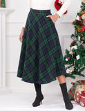 Plaid Dresses for Women 2024 Fall Winter Dress Christmas Outfits Clothes Checkered Sweater Tweed Tartan Wool Long Skirt, Long Green, M