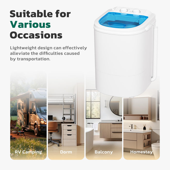 Greenvelly Portable Washing Machine, 6.6lbs Single Tub Small Laundry Washer with Spin Basket, Semi-automatic Washer Machine for Apartment, Dorms, RV, Home (Grey White)