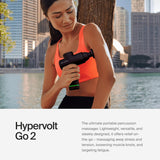 Hypervolt Go 2 in Black - Featuring Quiet Glide Technology - Handheld Percussion Massage Gun | 3 Speeds, 2 Interchangeable Heads | Helps Relieve Sore Muscles and Stiffness