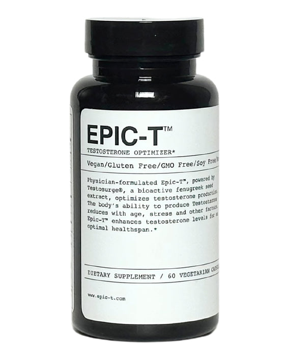 Epic-T Testosterone Optimizer - 60 Servings | Vegan, Gluten-Free, Non-GMO, Soy-Free Supplement with Testosurge | Fenugreek Seed Extract, Vitamin B6, B12, Zinc, Rhodiola, Boron, Pantothenic Acid