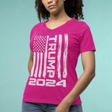 shop4ever Trump Flag 2024 Women's V-Neck T-Shirt X-Large Pink