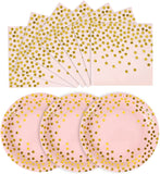 CENLBJ Pink and Gold Paper Plates and Napkins Set-200Pcs-100 x 7" Disposable Paper Plates & 100 x 6.5 Napkins,Disposable Pink Paper Plates and Napkins Party Supplies for Baby Showers,Birthdays