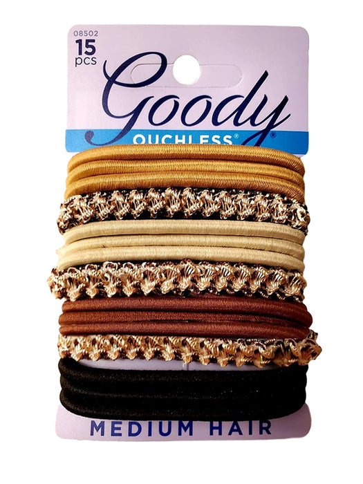 Goody Ouchless No-Metal Elastics Hair Tie (15 Ct, Neutrals/Multi) - 4MM for Medium Hair - Pain-Free Hair Accessories for Women Perfect for Long Lasting Braids, Ponytails and More