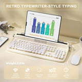 YUNZII ACTTO B503 Wireless Typewriter Keyboard, Retro Bluetooth Aesthetic Keyboard with Integrated Stand for Multi-Device (B503, Ivory Butter)