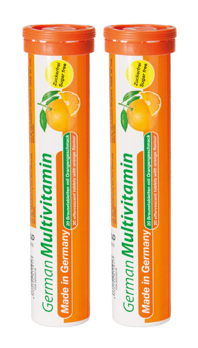 German Multvitamin 10 Vitamins - 40 Vegan Drink Effervescent Tablets - Orange Flavor - Made in Germany