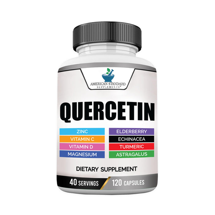 American Standard Supplements Quercetin 1000mg Per Serving with Zinc, Vitamin C, Vitamin D3, Magnesium, Elderberry, Echinacea, Turmeric, Astragalus - Gluten Free, Non-GMO, 120 Capsules, 40 Servings