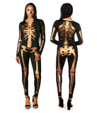 Tipsy Elves Form Fitting & Flattering Skeleton Bodysuits for Halloween - Women's Sexy Skeleton Costume - Women's Gold Skeleton Bodysuit Halloween Costume Size X-Small