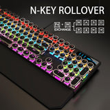 Camiysn Typewriter Style Mechanical Gaming Keyboard, Black Retro Punk Gaming Keyboard with RGB Backlit, 104 Keys Blue Switch Wired Cute Keyboard, Round Keycaps for Windows/Mac/PC