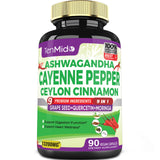 Cayenne Pepper Supplements Capsules 13200mg, 3 Months Supply & Ashwagandha, Ceylon Cinnamon, Grape Seed, Quercetin, Moringa, Ginkgo Biloba - Supports Cardiovascular, Promotes Digestive Health -90 Caps