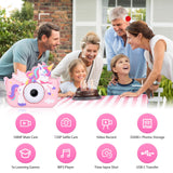 Envyvip Unicorn Toys Camera for Kids Girls Age 3-8, Toddler Kids Digital Camera Christmas Birthday Gifts for 3 4 5 6 7 8 Years Old Girl, Cute Selfie Video Camera, HD 1080P, 32GB SD Card Included, Pink