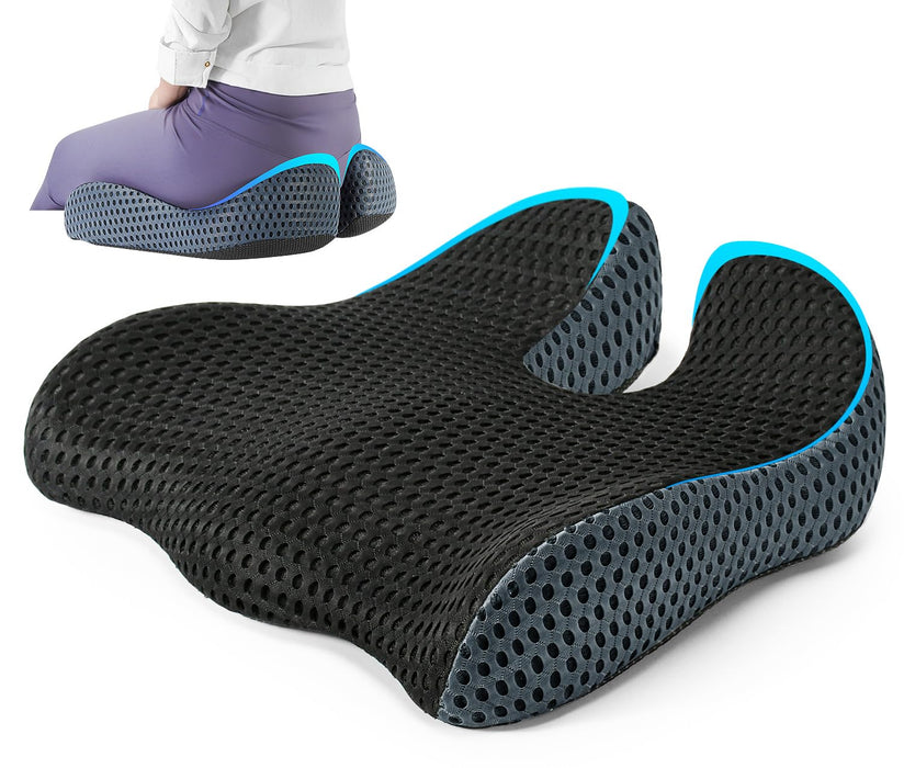 Raised Tail & Wide U-Shaped Memory Foam Seat Cushion for Hemorrhoid/Hip/Coccyx Pain Relief During Long Sitting/Driving - Seat Cushion for Office Chair,Car Seat,Wheelchair(Mesh Cover,Black)