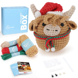 Christmas Crochet Kit for Beginners - Christmas Highland Cow Starters Crochet Kit, Beginners Crocheting Kitting for Adults Kids, Christmas Craft Gifts with Crochets Yarns, Hook, Step-by-Step Video