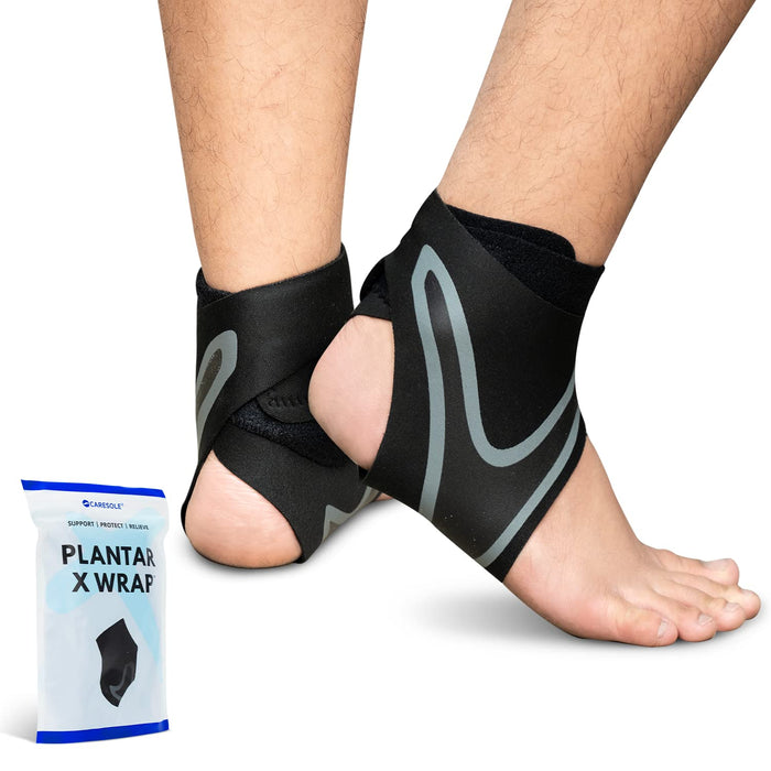 CARESOLE Plantar X Wrap - (Medium Size) Compression Ankle Support for Men Women, Breathable Neoprene Foot Sleeve | Sore Feet, Arch Heel Spur Relief | Running, Exercise, Basketball, Medium Size (Black)