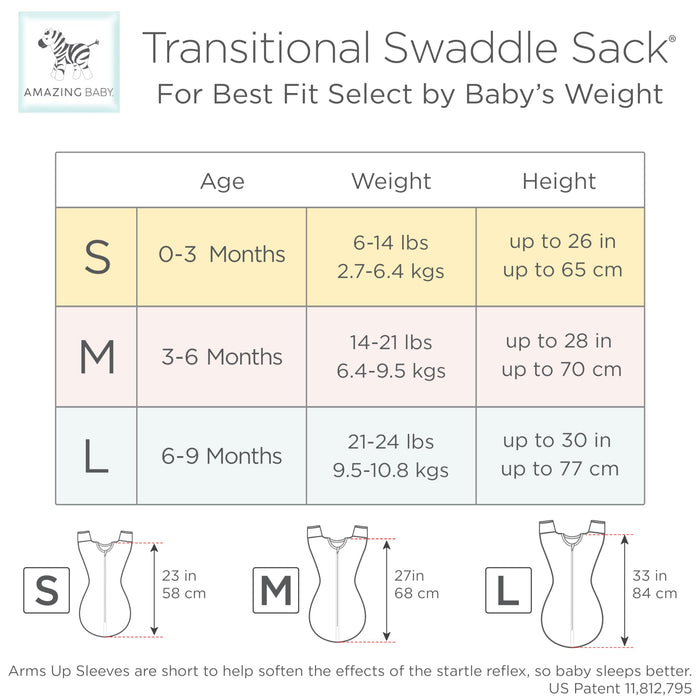 Amazing Baby Transitional Swaddle Sack, Arms Up Half-Length Sleeves & Mitten Cuffs, Swaddle for Newborn Transition to Baby Sleep Sack Wearable Blanket, Medium, 3-6 Month, 14-21 lb, On Safari