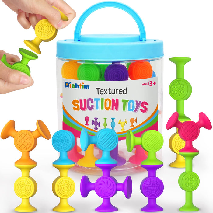 Textured Suction Bath Toys - 30 Pcs Silicone Baby and Toddler Sensory and Fine Motor Toys | Great for Autism/ADD/ADHD | Christmas Stocking Stuffers | Indoor, Outdoor, and Travel Toy