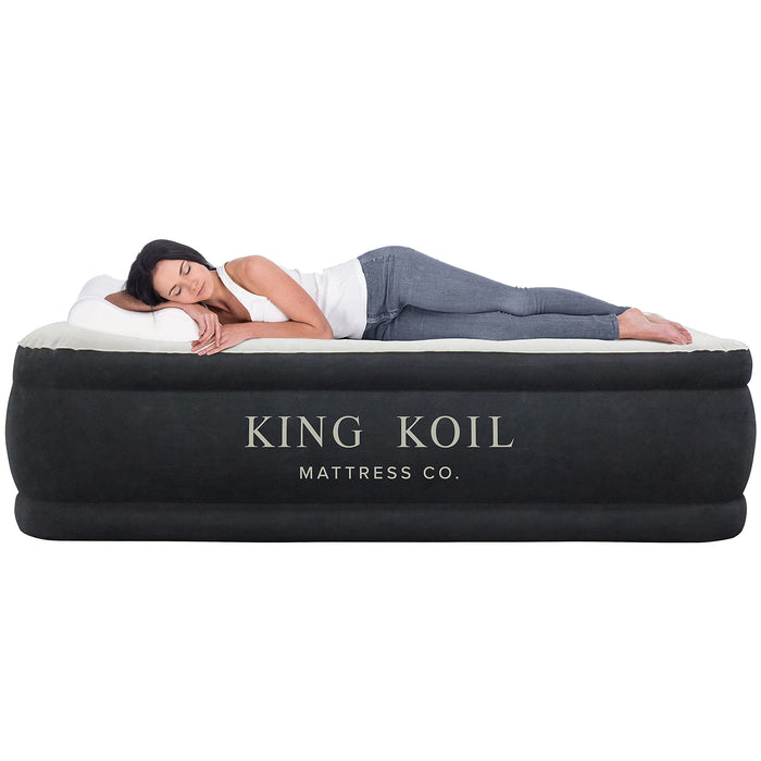 King Koil Pillow Top Plush Queen Air Mattress With Built-in High-Speed Pump Best For Home, Camping, Guests, 20" Queen Size Luxury Double Airbed Adjustable Blow Up Mattress, Waterproof, 1-Year Warranty