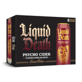 Liquid Death, Psycho Cider Sparkling Water, Apple Cider Flavored Sparkling Beverage Sweetened With Real Agave, Low Calorie & Low Sugar, 8-Pack (King Size 19.2oz Cans)