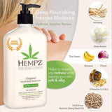 Hempz Original, Natural Hemp Seed Oil Body Moisturizer with Shea Butter & Ginseng, Pure Herbal Skin Lotion for Dryness, Nourishing Vegan Cream, Floral and Banana, 17 Fl Oz, 2 Pack