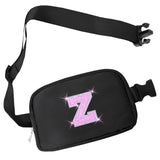 COSHAYSOO Black Belt Bag Small Waist Fanny Pack Crossbody Purse with Initial Letter Patch for Teen Girl Sister, Nylon Cross Body Traveling Everywhere Chest Pouch Trending Christmas Gift (Z)