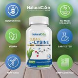 Natural Cure Labs Clean L-Lysine 600mg, 120 Capsules | Vegan, Non-GMO, & Gluten Free