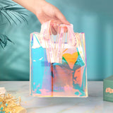 Caleihd 12PCS Holographic Clear Gift Bags with Tissue Paper, 7.9 * 7.1 * 3.9 inch Gift Bags with Handles,Treat Bags Goody Bags,for Christmas, Birthday Party, Weeding Gift Bags Party Supplies