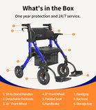 VOCIC Transport-Wheelchair-Lightweight-Foldable, Walker Wheelchair Combo, Rollator Walkers for Seniors with Seat, 2 in 1 Rolling Walker, 300lb Adults 4 Wheel Transport Chair w/Brakes & Pouch-2024 New