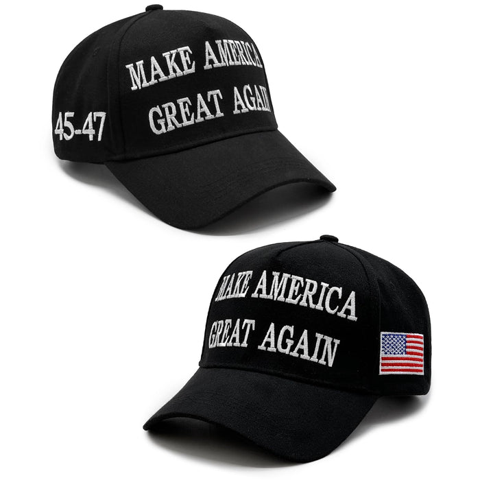 Trump 2024 45-47 MAGA Hat Make America Great Again Donald Trump Slogan with USA Flag Baseball Cap (2pcs Black MAGA Hat)