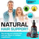 Liquid Collagen & Biotin - Hair Growth Supplement - Hair Skin and Nails Vitamins - Joint Health Supplement - Made in USA - Hair Growth for Women - Natural Liquid Collagen for Women and Men 2 Fl Oz