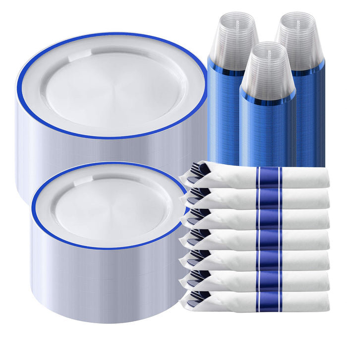Goodluck 350 Pcs Clear Blue Plastic Plates Disposable for Party 50 Guests