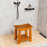 NNN Teak Shower Bench Seat with Handle 21 Inch/Teak Wood Shower Stool with Shelf/Wooden Bathroom Spa Bathing Stool/Waterproof, Indoor and Outdoor Use,Patented Design.