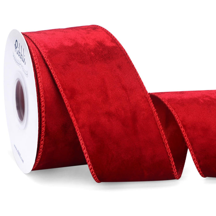 Ribbli Red Velvet Wired Ribbon 2.5 Inch Metallic Red Crushed Velvet Christmas Ribbon for Gift Wrapping Christmas Tree Decoration Crafts Wreaths Supplies-Continuous 10 Yards