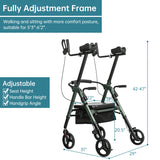 ELENKER Heavy Duty Upright Rollator Walker with Extra Wide Padded Seat and Backrest, Bariatric Stand Up Rolling Walker, Fully Adjustment Frame for Seniors, Green